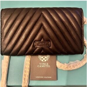 Vince Camutto Theon Leather Purse, Crossover, Black.& gold chain